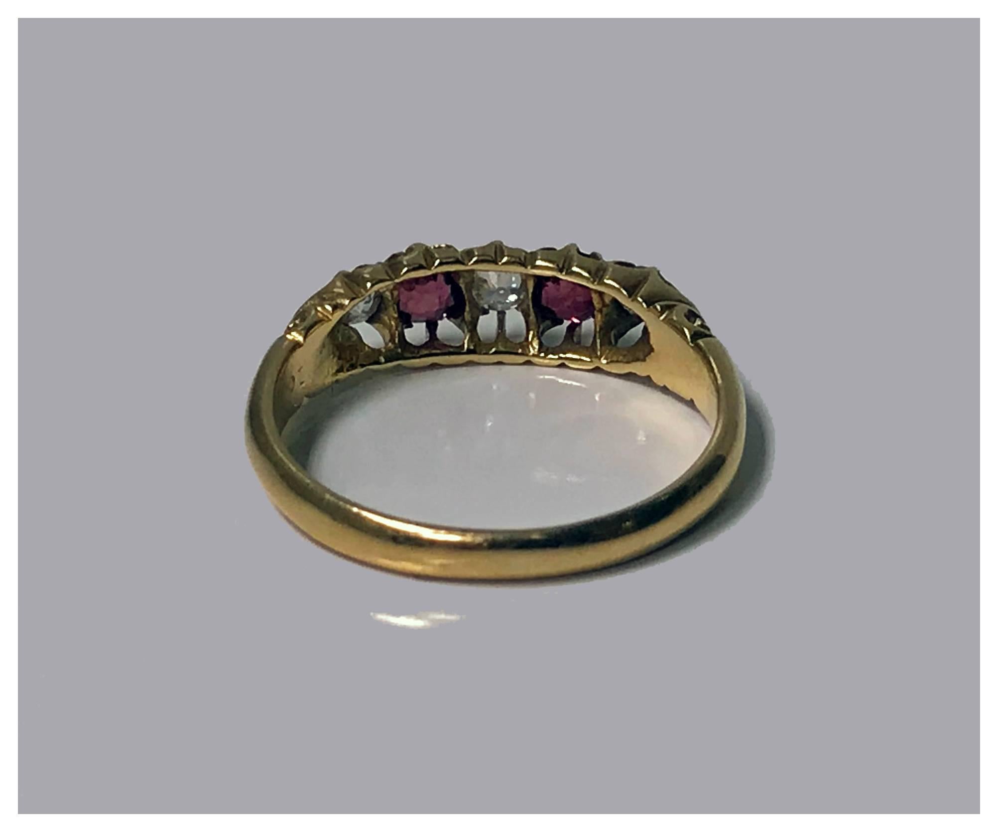 Old European Cut Antique Diamond Ruby Gold Ring