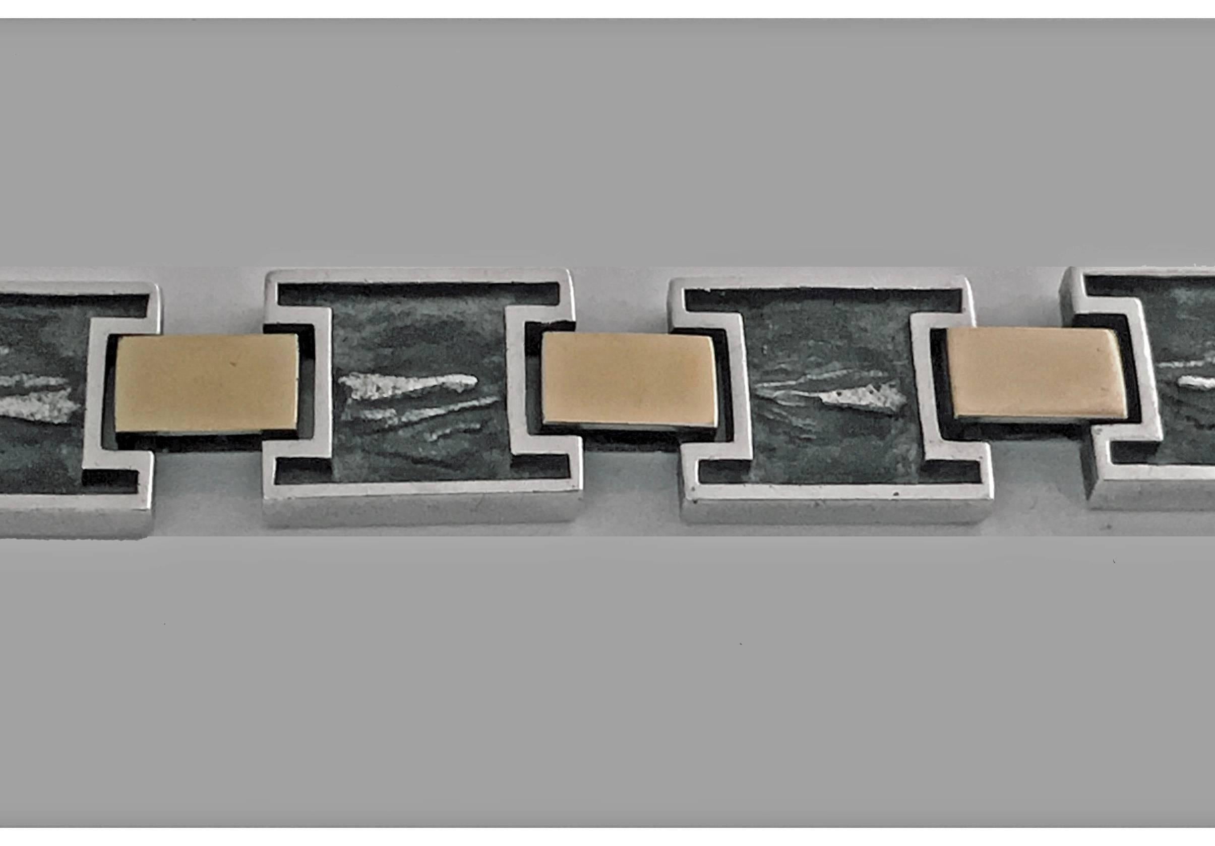 Women's or Men's 1960s Modernist 18 Karat and Sterling Reversible Handmade Bracelet