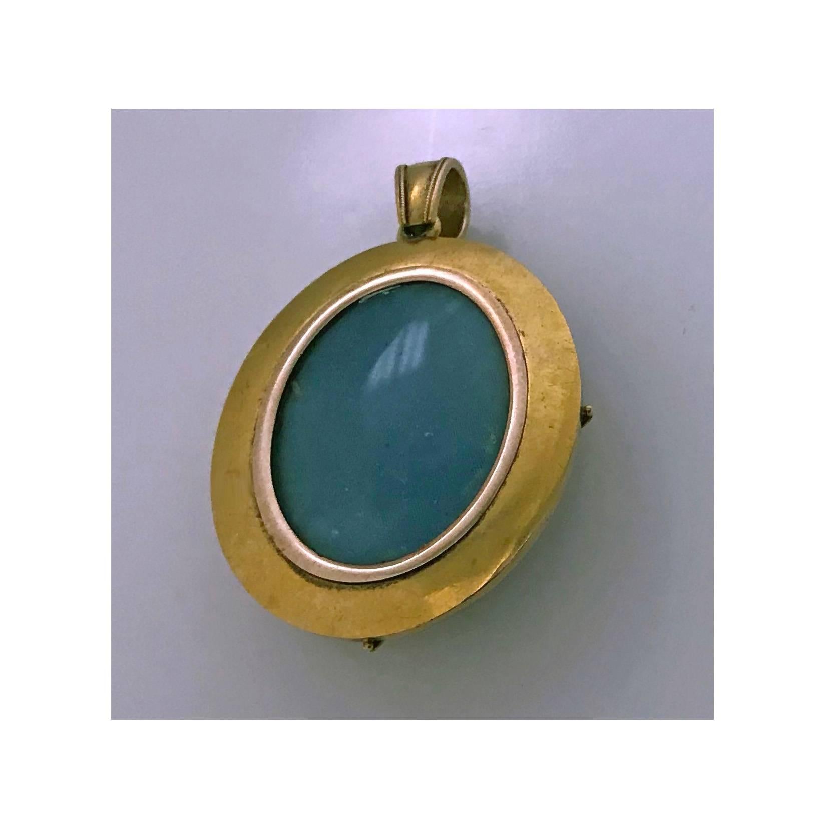 Fine Gold Reverse Intaglio Painted Crystal Pendant, circa 1880 1