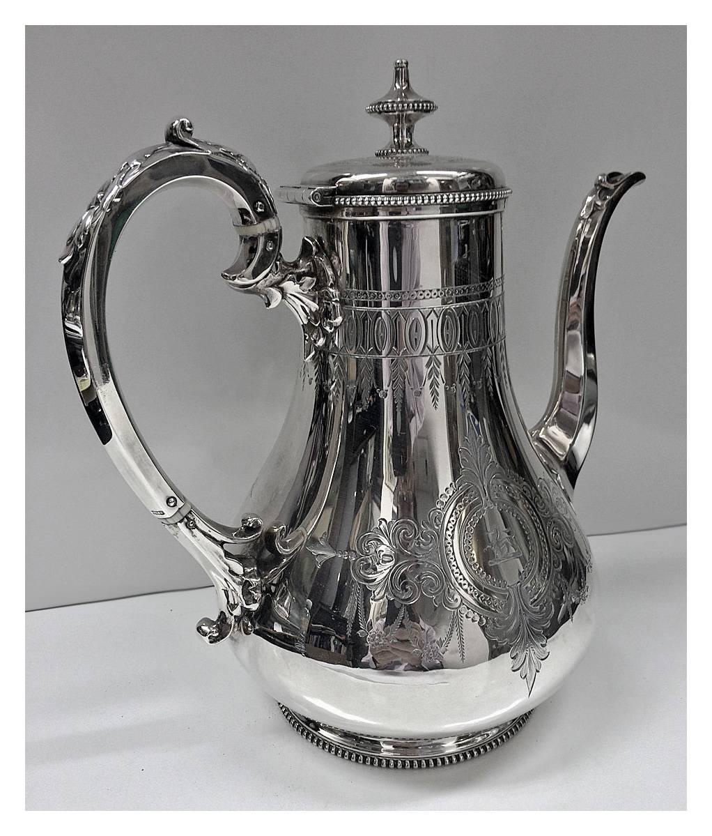 Antique English Silver Tea & Coffee Service & Tray 141ozs 2