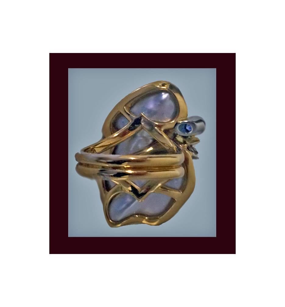 Women's Mother-of-Pearl, Diamond, Sapphire Ring