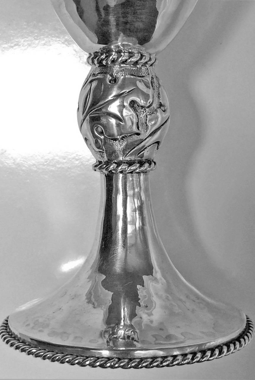 Arts and Crafts A.E. Jones hammered Sterling Silver Goblet, Birmingham 1909 