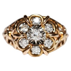 Antique Victorian Circa 1900s 18k Gold Natural Diamond Decorated Ring 