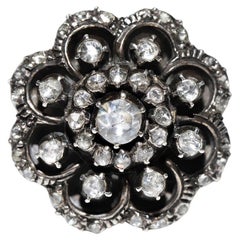 Antique Circa 1900s 14k Gold Top Silver Natural Rose Cut Diamond Cocktail Ring 