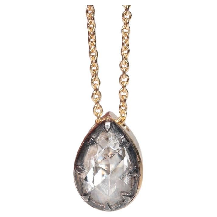 18k Gold New Made Natural Pear Cut Rose Cut Diamond Pendant Solitaire Necklace