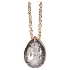 18k Gold New Made Natural Pear Cut Rose Cut Diamond Pendant Solitaire Necklace