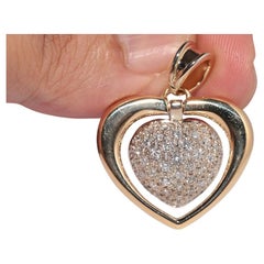 Vintage Circa 1990s 18k Gold Natural Diamond Decorated Heart Pendant
