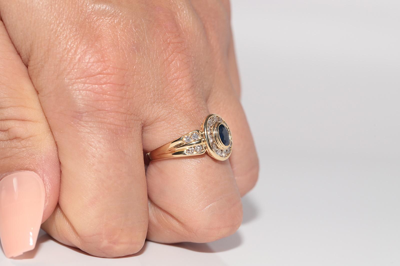 Vintage CIRCA 1980s 18k Gold Natürlicher Diamant Ovalschliff Saphir Dekorierter Ring im Zustand „Gut“ im Angebot in Fatih/İstanbul, 34