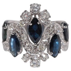 Anello decorato con diamanti naturali e marquise in oro 14k, vintage, circa 1960