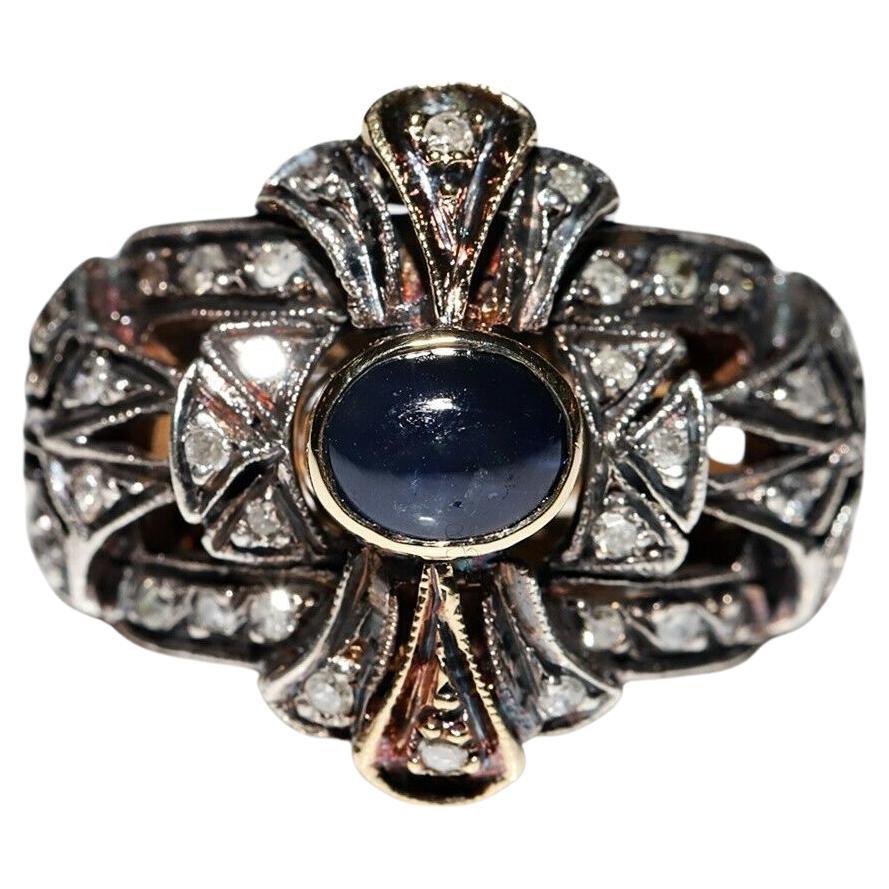 Antico anello decorato con diamanti naturali e zaffiri in oro 18 ct. del 1900 CIRCA