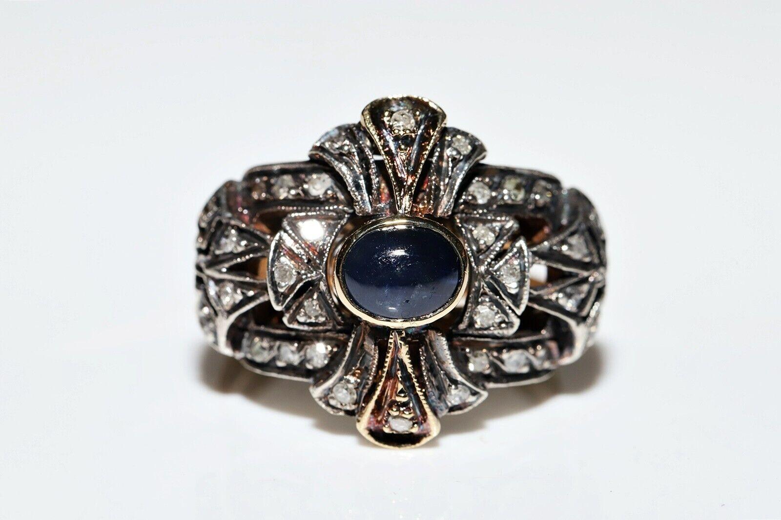 Taglio brillante Antico anello decorato con diamanti naturali e zaffiri in oro 18 ct. del 1900 CIRCA in vendita