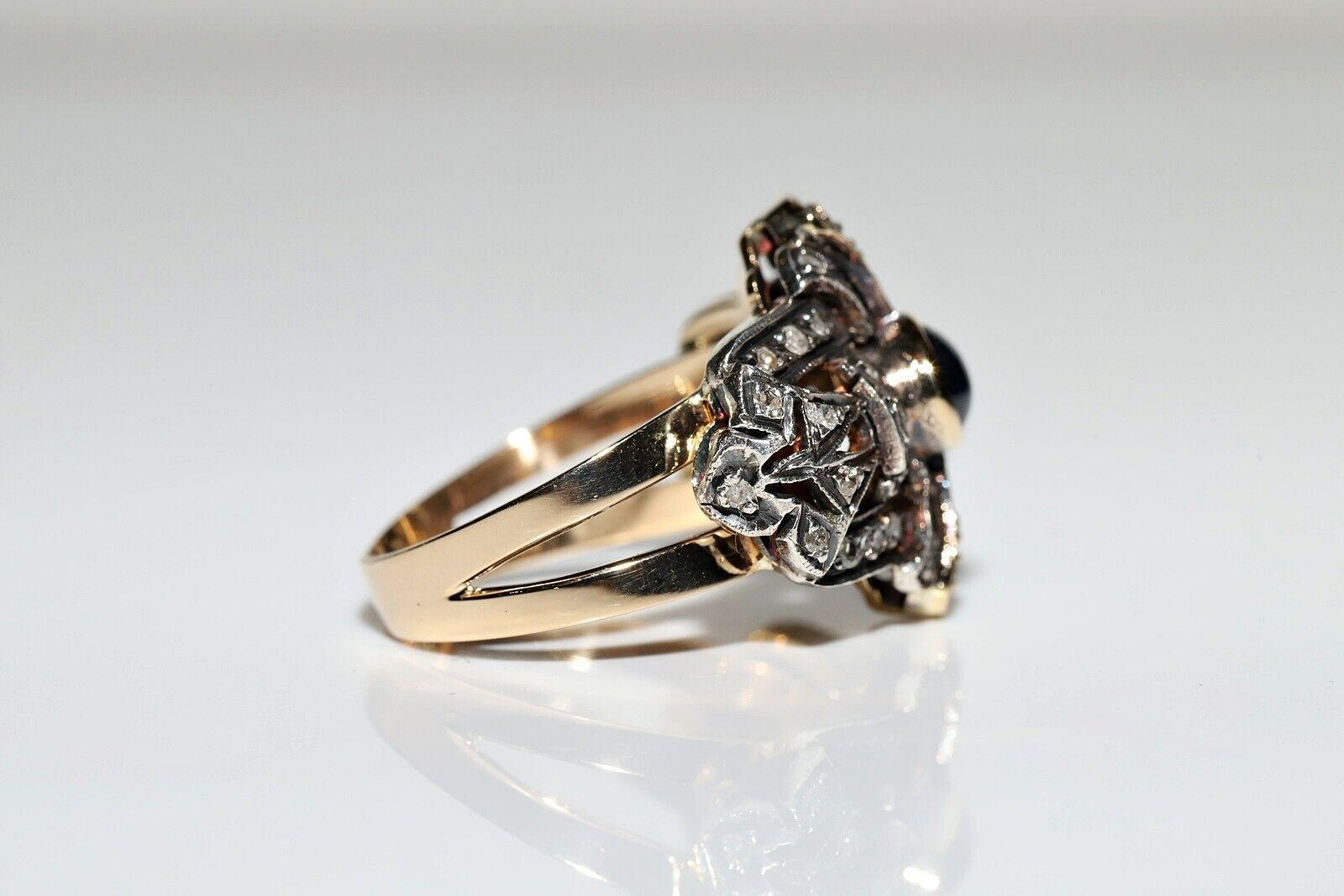 Antico anello decorato con diamanti naturali e zaffiri in oro 18 ct. del 1900 CIRCA In condizioni buone in vendita a Fatih/İstanbul, 34