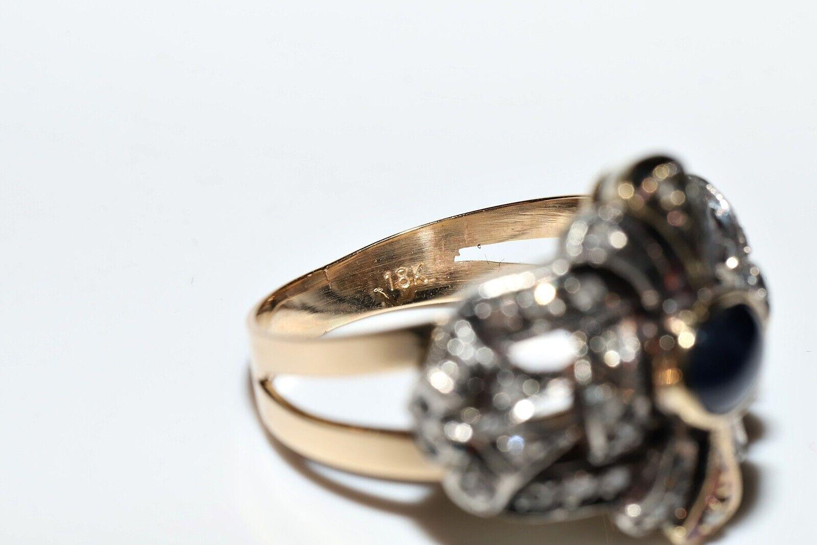 Antico anello decorato con diamanti naturali e zaffiri in oro 18 ct. del 1900 CIRCA in vendita 2