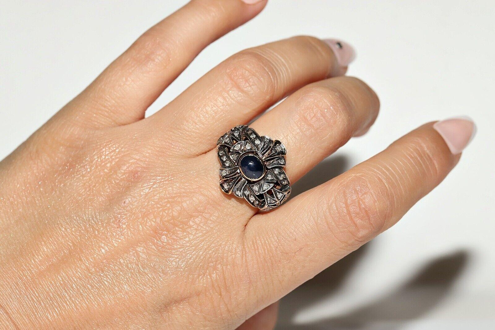 Antico anello decorato con diamanti naturali e zaffiri in oro 18 ct. del 1900 CIRCA in vendita 3