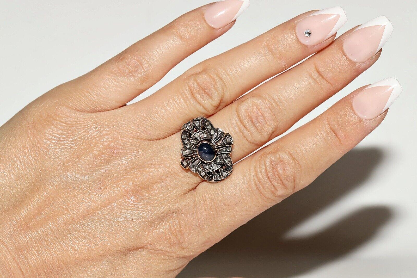Antico anello decorato con diamanti naturali e zaffiri in oro 18 ct. del 1900 CIRCA in vendita 4