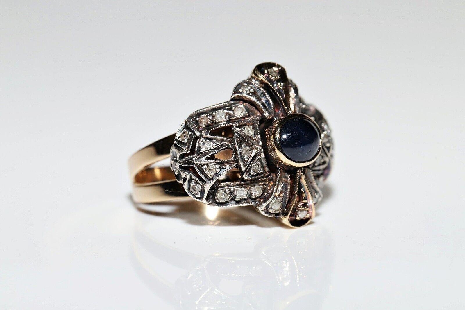 Antico anello decorato con diamanti naturali e zaffiri in oro 18 ct. del 1900 CIRCA in vendita 5