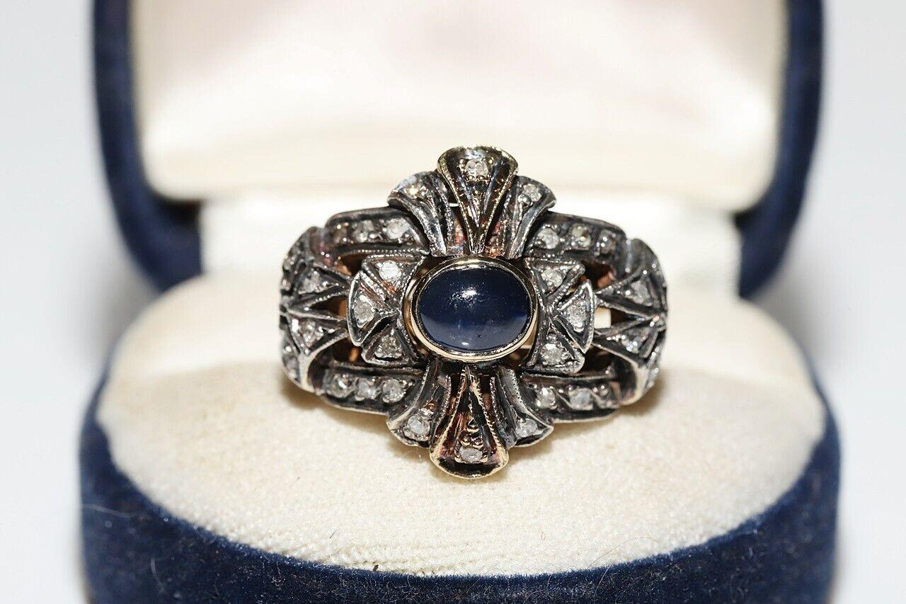Antico anello decorato con diamanti naturali e zaffiri in oro 18 ct. del 1900 CIRCA in vendita 7