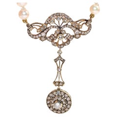 Vintage Circa 1960s Collier en or 14k avec diamants naturels et perles