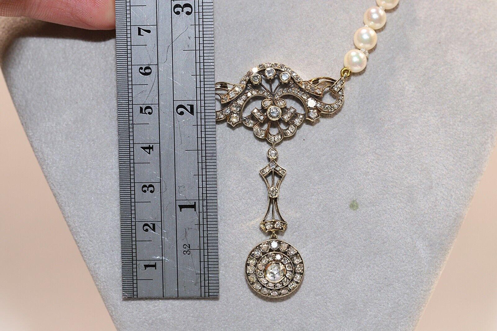 Rétro Collana con diamanti naturali e perle in oro 14k, CIRCA 1960 in vendita