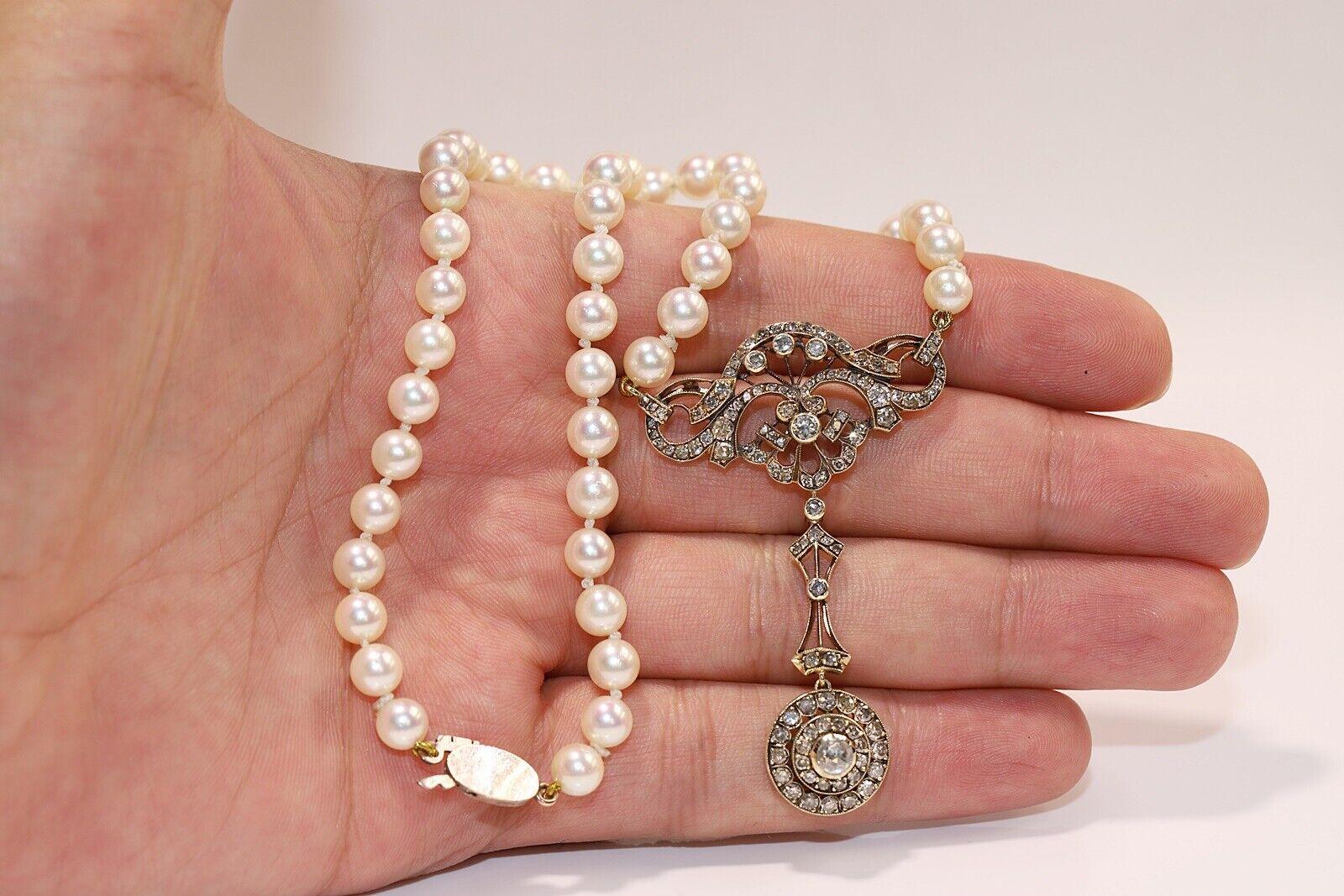 Collana con diamanti naturali e perle in oro 14k, CIRCA 1960 in vendita 5