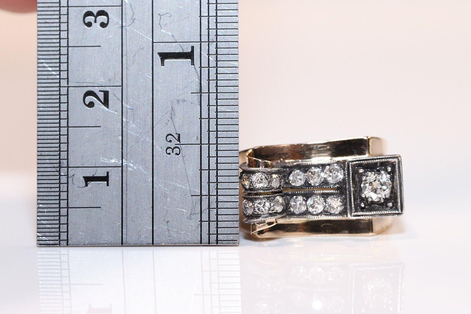 Anitique Cİrca 1900s 14k Gold Natürlicher Diamant Dekorierter Panzer Ring (Alteuropäischer Brillantschliff) im Angebot