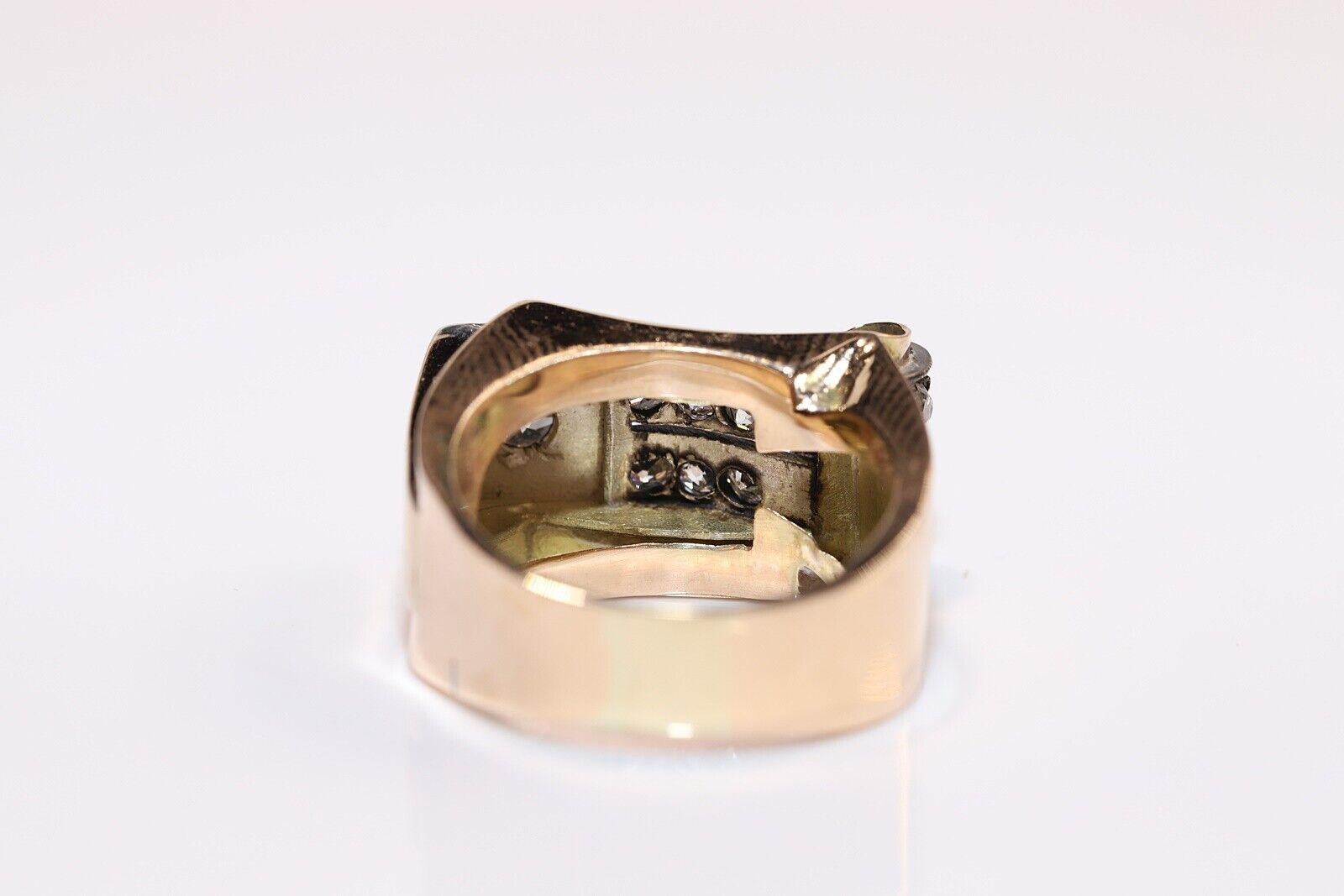 Anitique Cİrca 1900s 14k Gold Natürlicher Diamant Dekorierter Panzer Ring Damen im Angebot