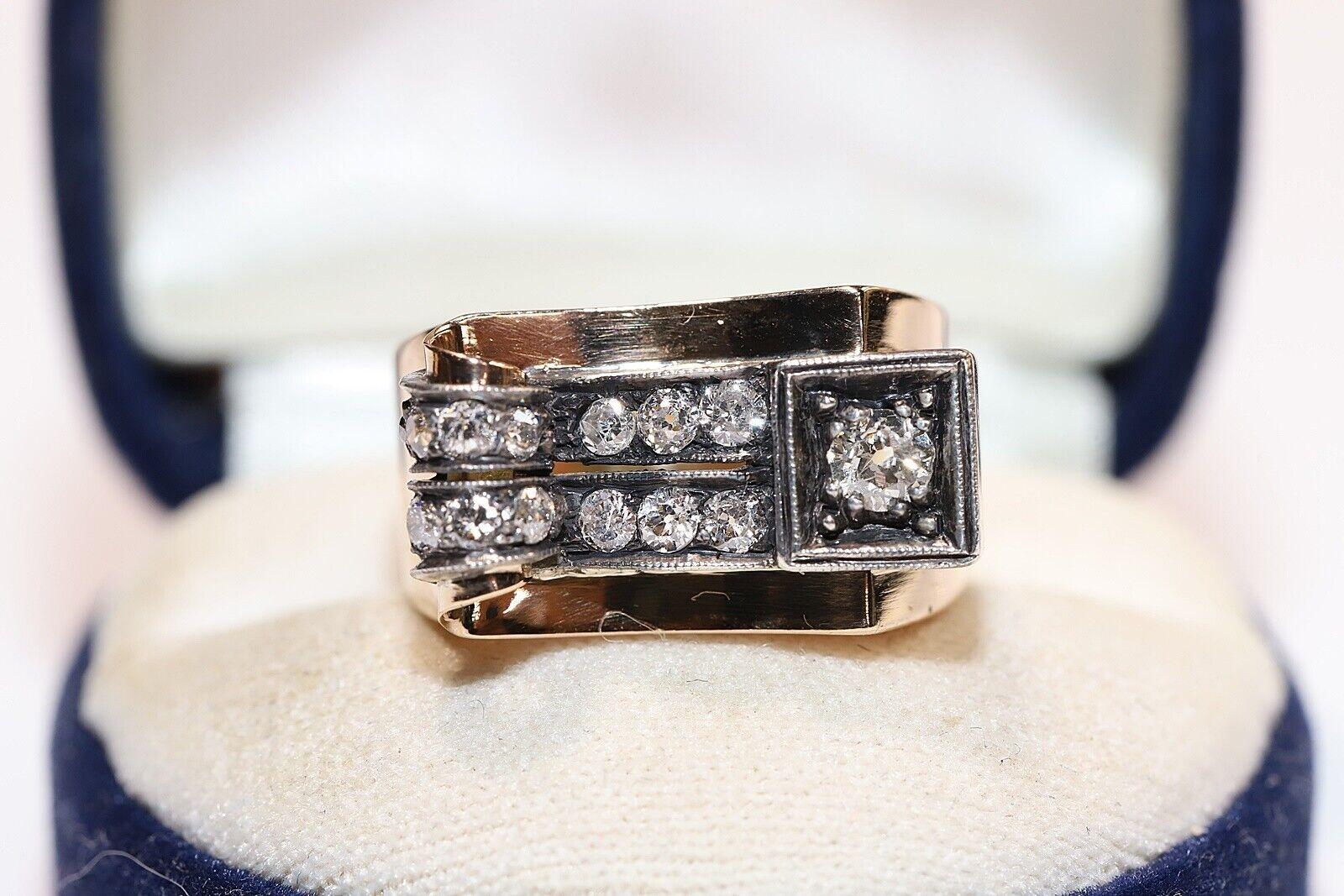 Anitique Cİrca 1900s 14k Gold Natürlicher Diamant Dekorierter Panzer Ring im Angebot 3