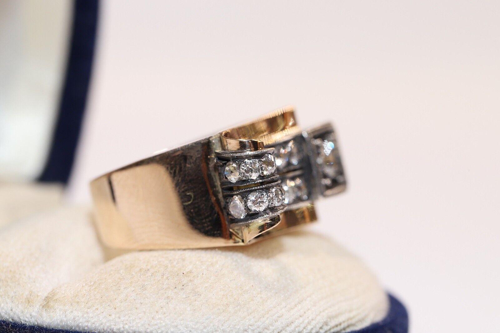 Anitique Cİrca 1900s 14k Gold Natürlicher Diamant Dekorierter Panzer Ring im Angebot 4