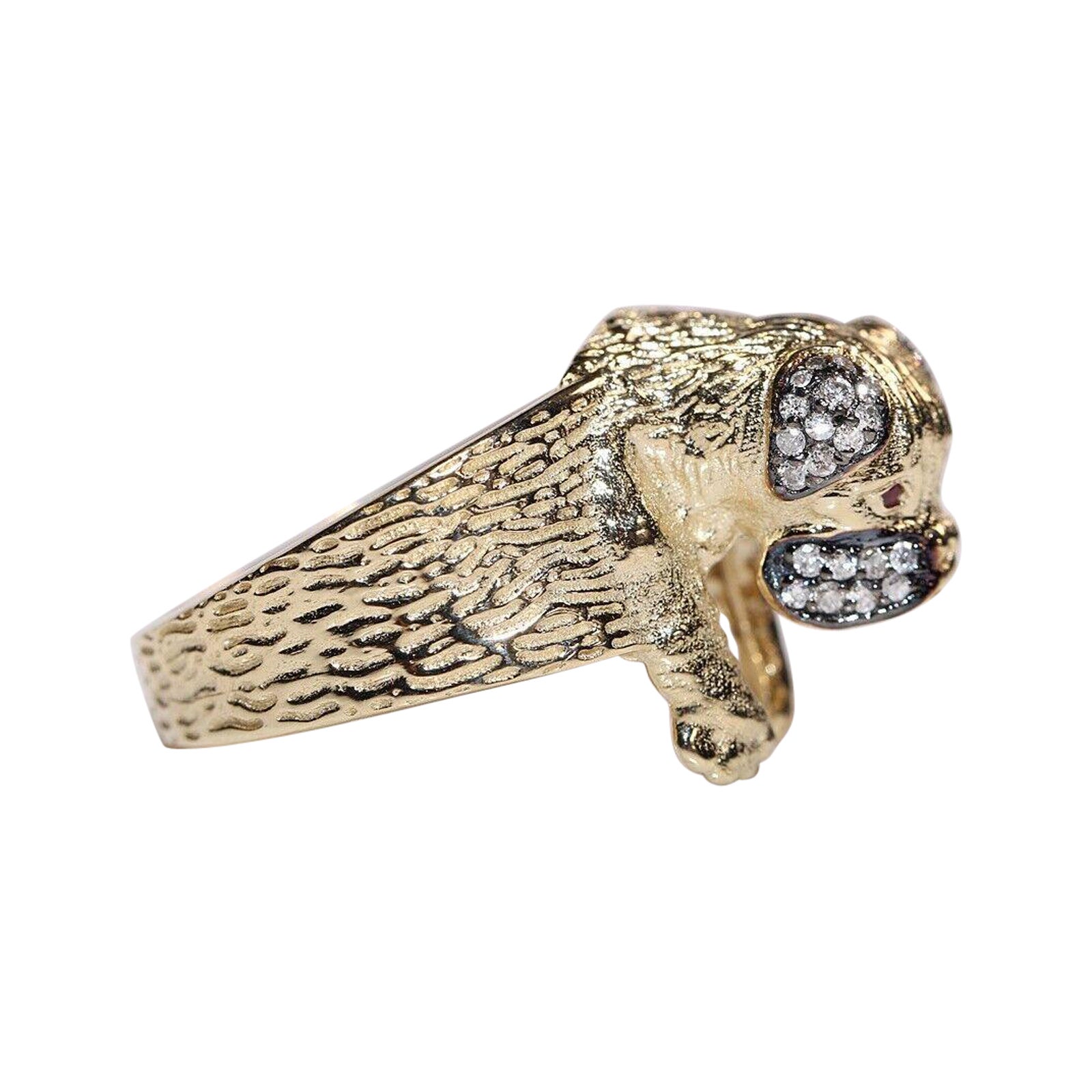 New Made 14k Gold Natural Diamond And Ruby Decorated Dog Style  Bague en vente