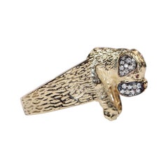 New Made 14k Gold Natural Diamond And Ruby Decorated Dog Style  Bague