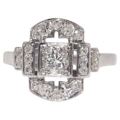Anello antico CIRCA 1930 Art Decor in platino e diamanti naturali