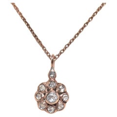 Antique Circa 1900s 8k Gold Natural Rose Cut Diamond Decorated Pendant Necklace