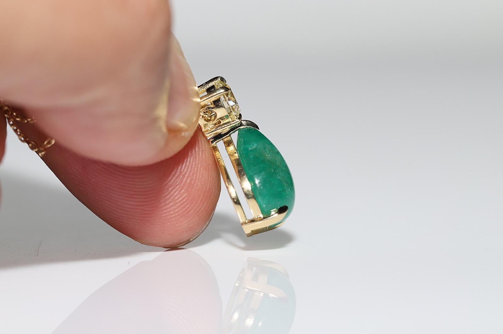 Collier pendentif en or 18k New Made, diamant naturel et émeraude cabochon en vente 12