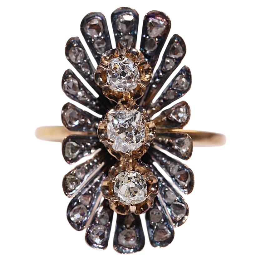 Bague navette ancienne des années 1900 en or 18 carats décorée de diamants naturels en vente