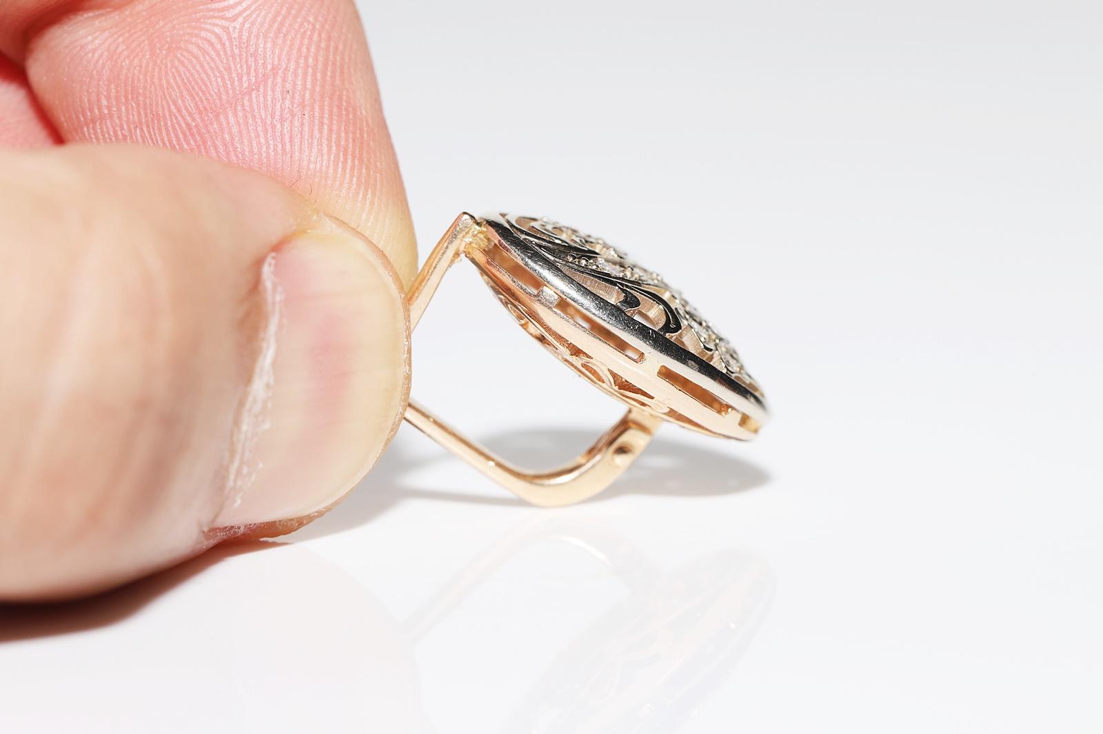 Donna Orecchino d'epoca in oro 14k, circa 1960, con diamanti naturali decorati in vendita