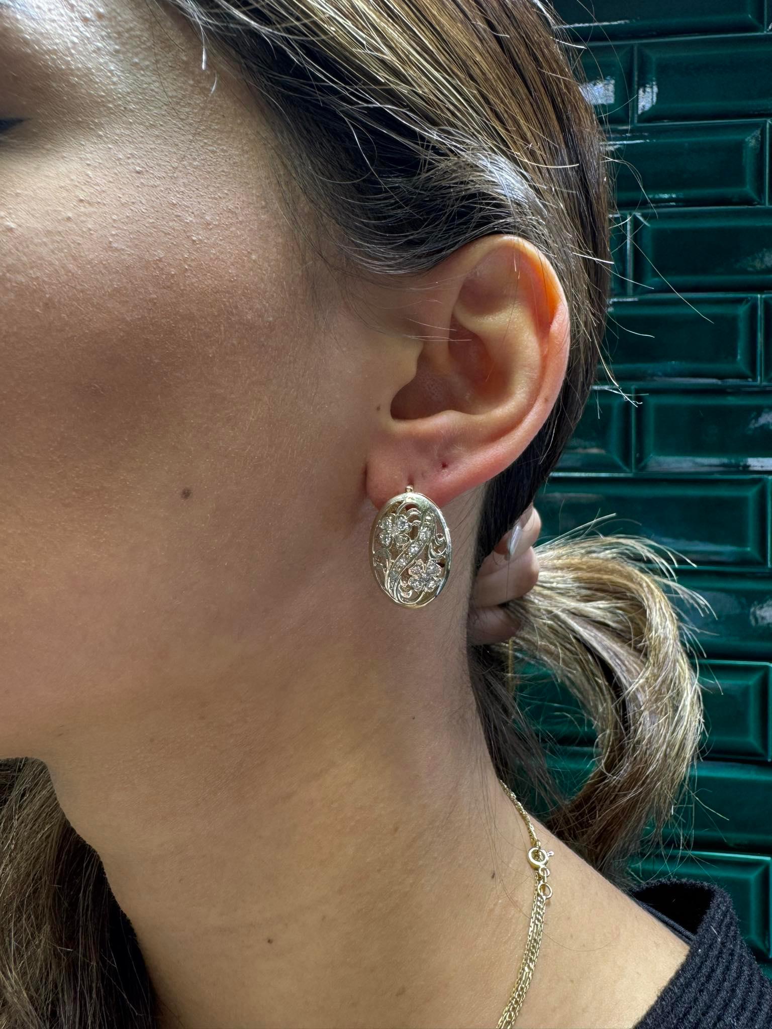 Orecchino d'epoca in oro 14k, circa 1960, con diamanti naturali decorati in vendita 7