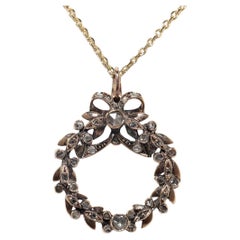 Antike CIRCA 1900s 10k Gold natürlichen Rosenschliff Diamant Bogen verziert Halskette