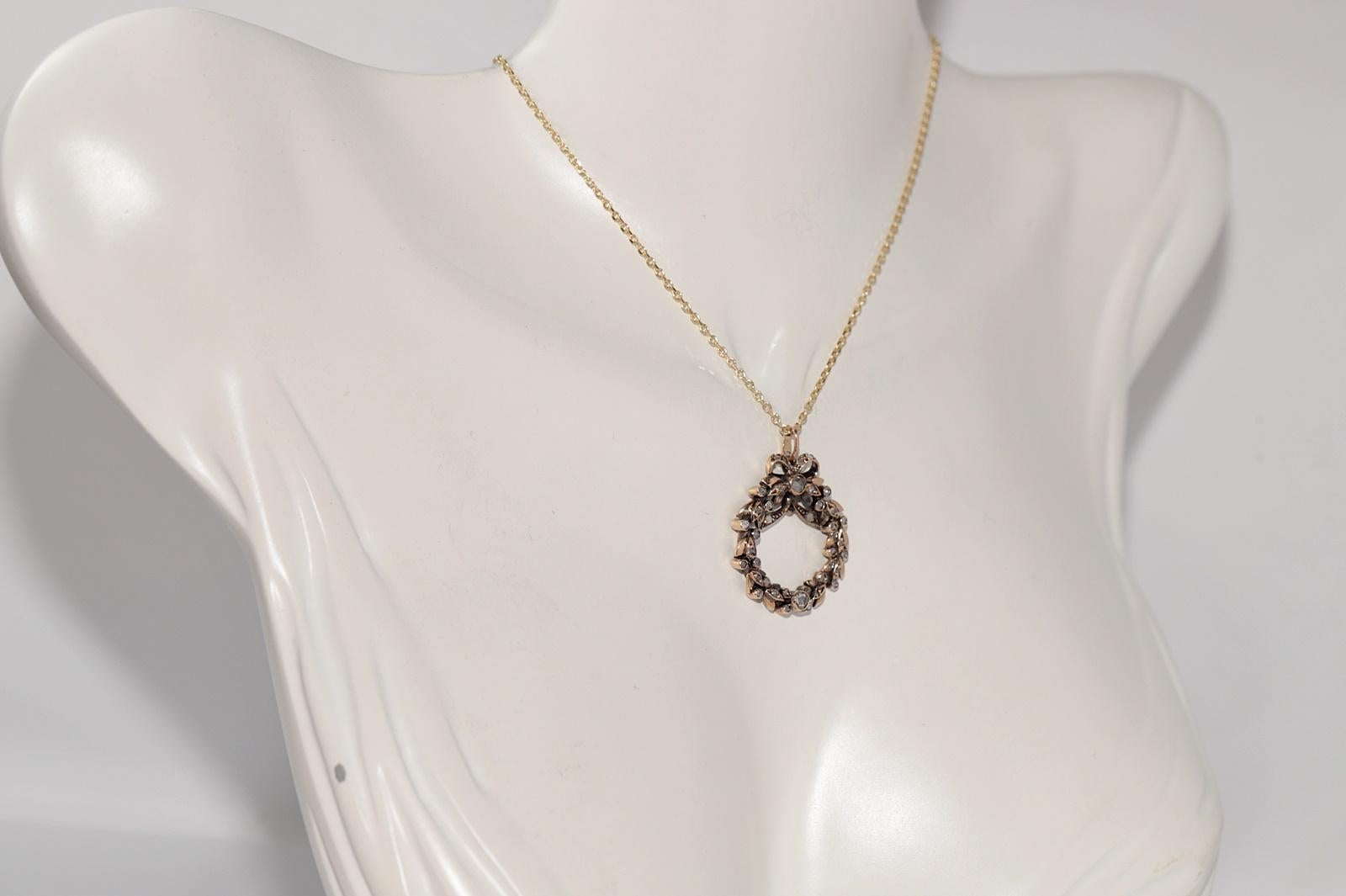 Antike CIRCA 1900s 10k Gold natürlichen Rosenschliff Diamant Bogen verziert Halskette Damen im Angebot