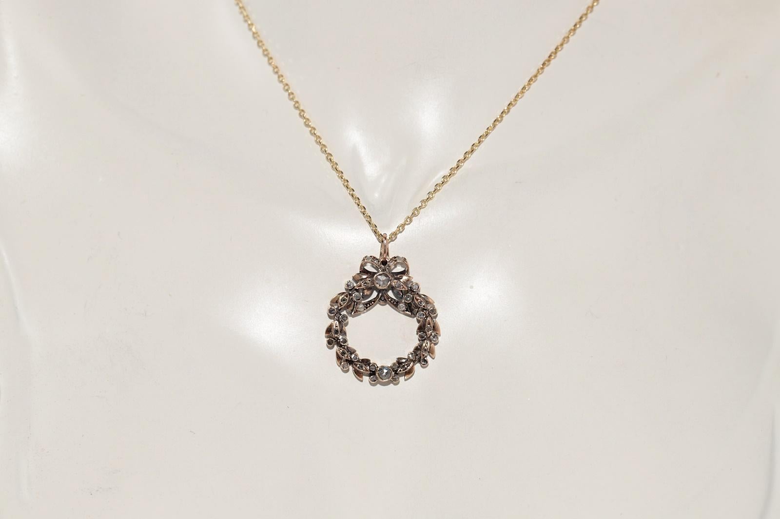 Antike CIRCA 1900s 10k Gold natürlichen Rosenschliff Diamant Bogen verziert Halskette (Viktorianisch) im Angebot