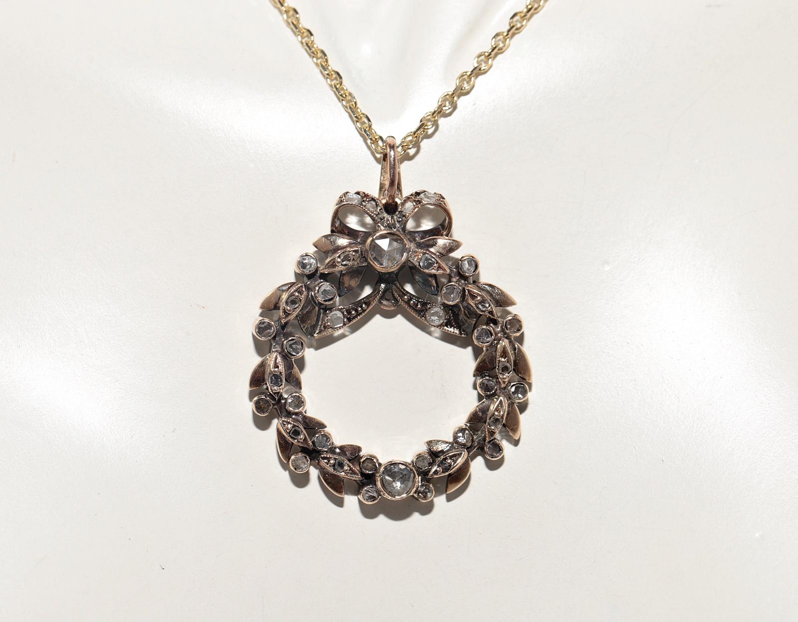 Antike CIRCA 1900s 10k Gold natürlichen Rosenschliff Diamant Bogen verziert Halskette im Zustand „Gut“ im Angebot in Fatih/İstanbul, 34