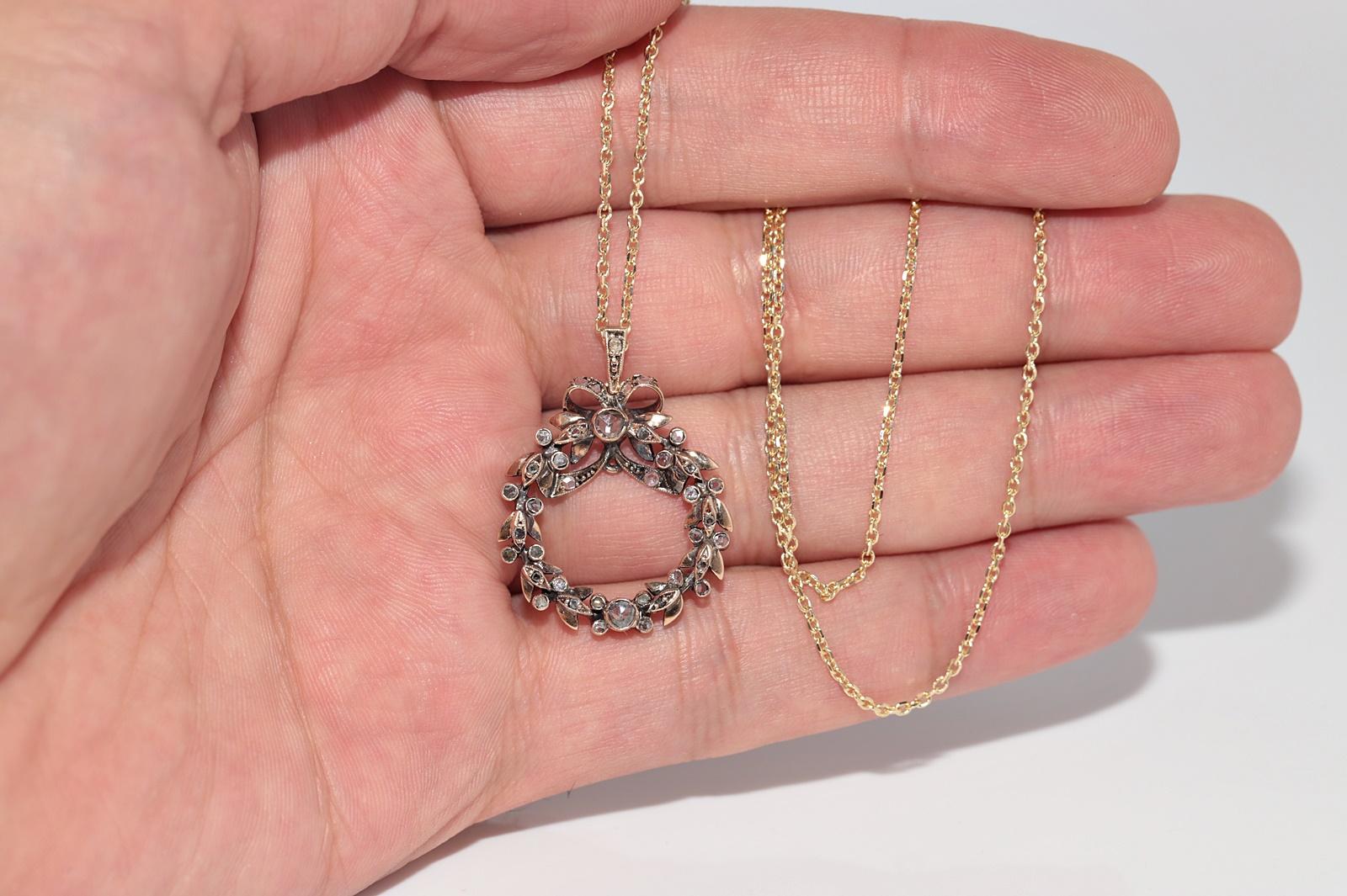 Antike CIRCA 1900s 10k Gold natürlichen Rosenschliff Diamant Bogen verziert Halskette im Angebot 2