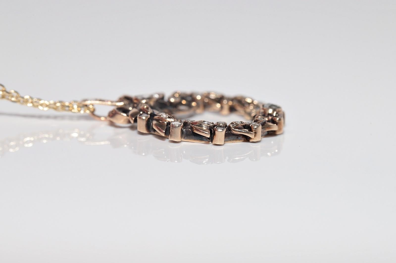 Antike CIRCA 1900s 10k Gold natürlichen Rosenschliff Diamant Bogen verziert Halskette im Angebot 4