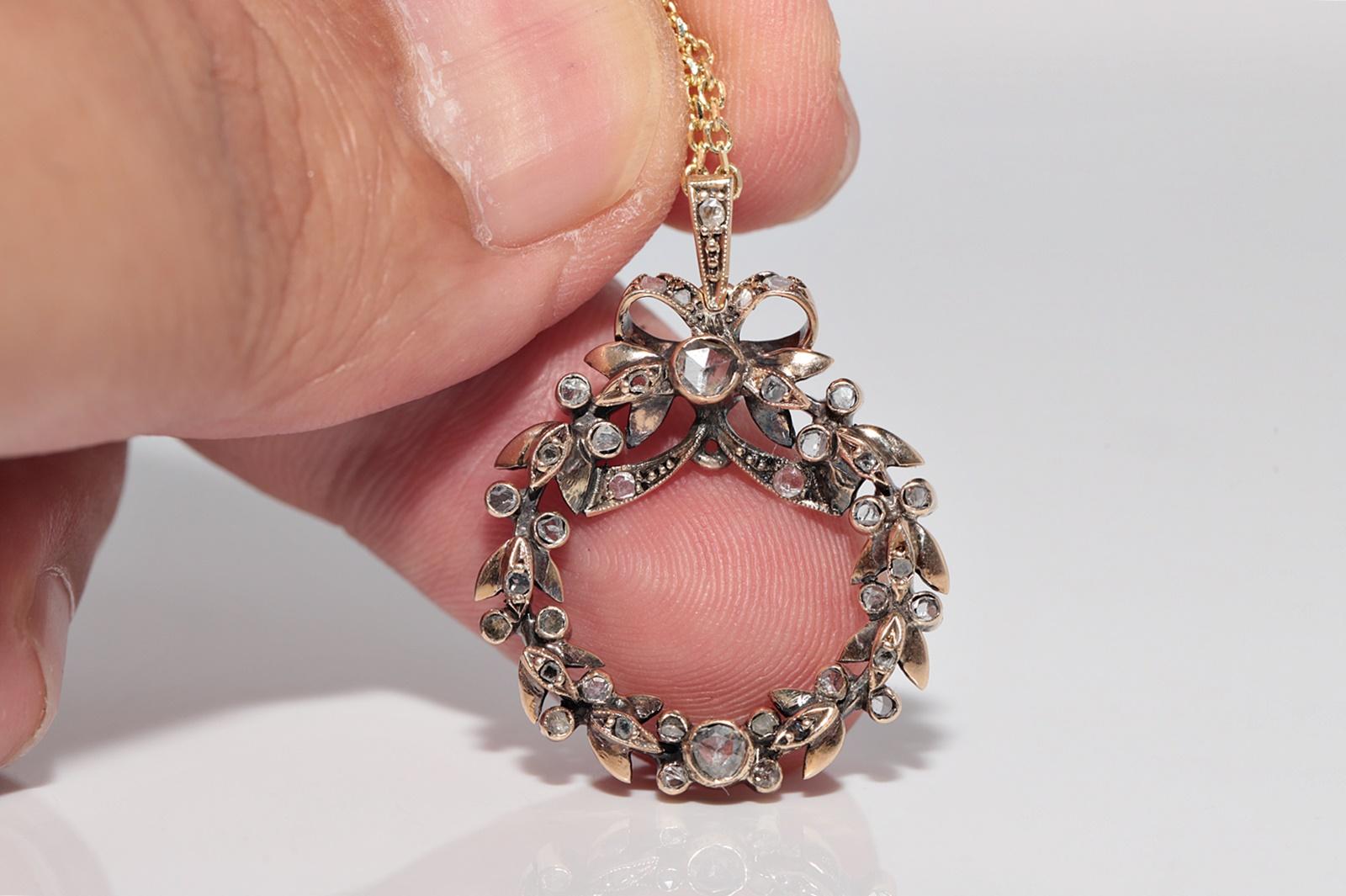 Antike CIRCA 1900s 10k Gold natürlichen Rosenschliff Diamant Bogen verziert Halskette im Angebot 3