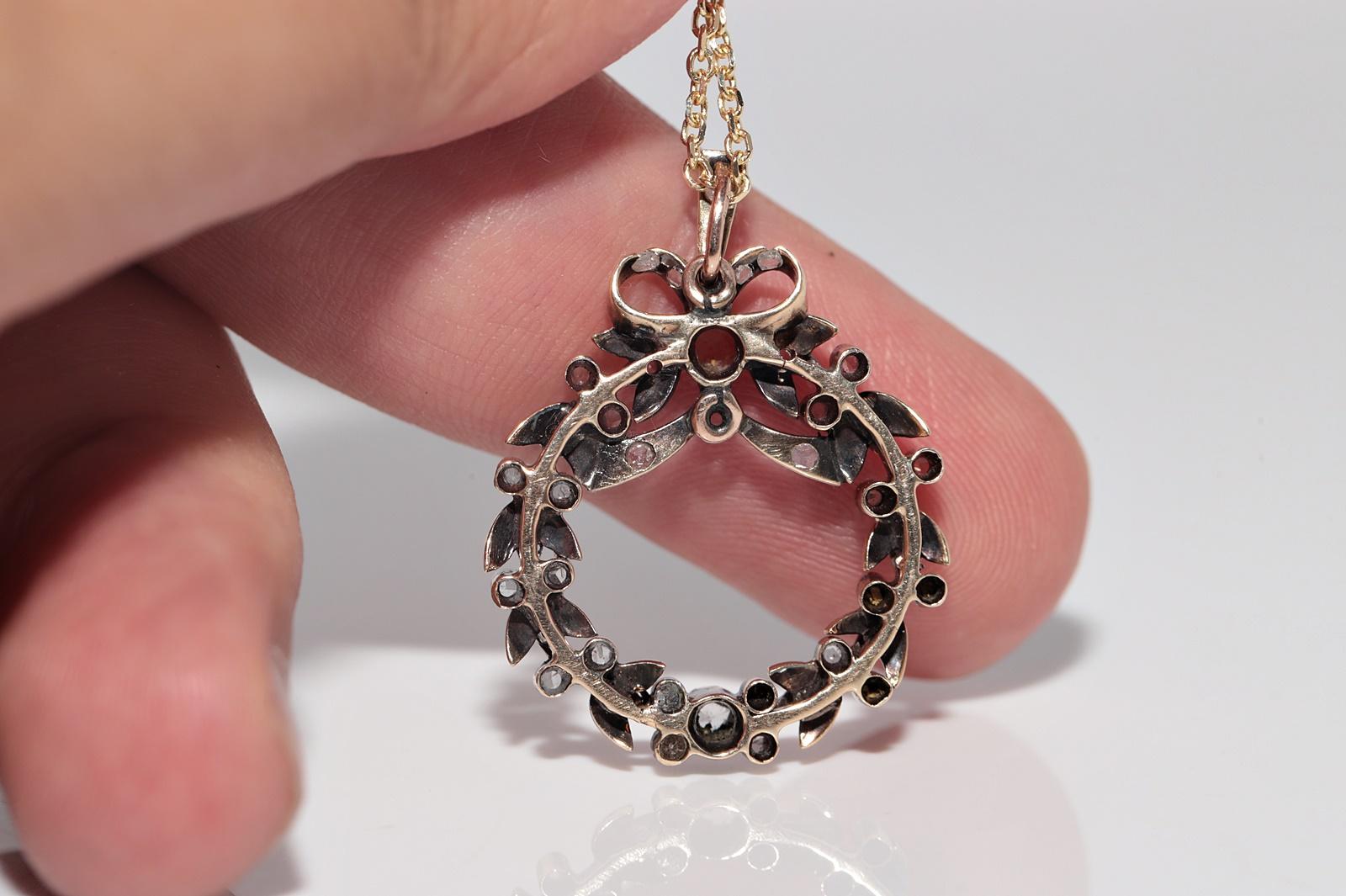 Antike CIRCA 1900s 10k Gold natürlichen Rosenschliff Diamant Bogen verziert Halskette im Angebot 5