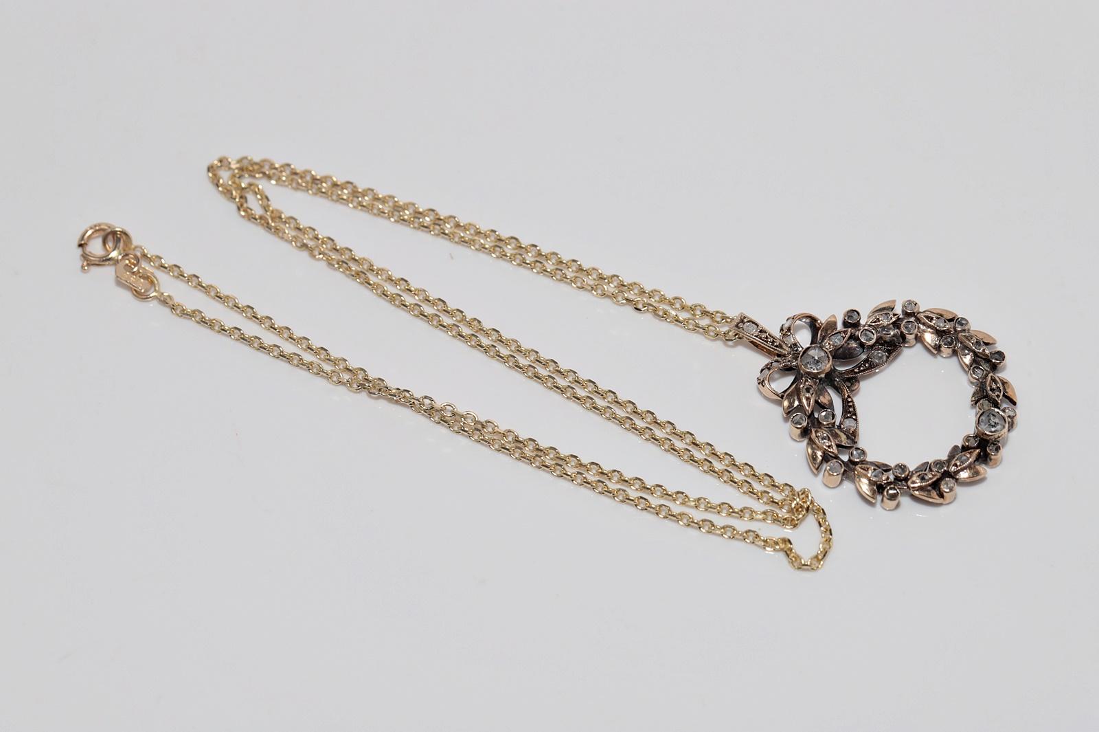 Antike CIRCA 1900s 10k Gold natürlichen Rosenschliff Diamant Bogen verziert Halskette im Angebot 11