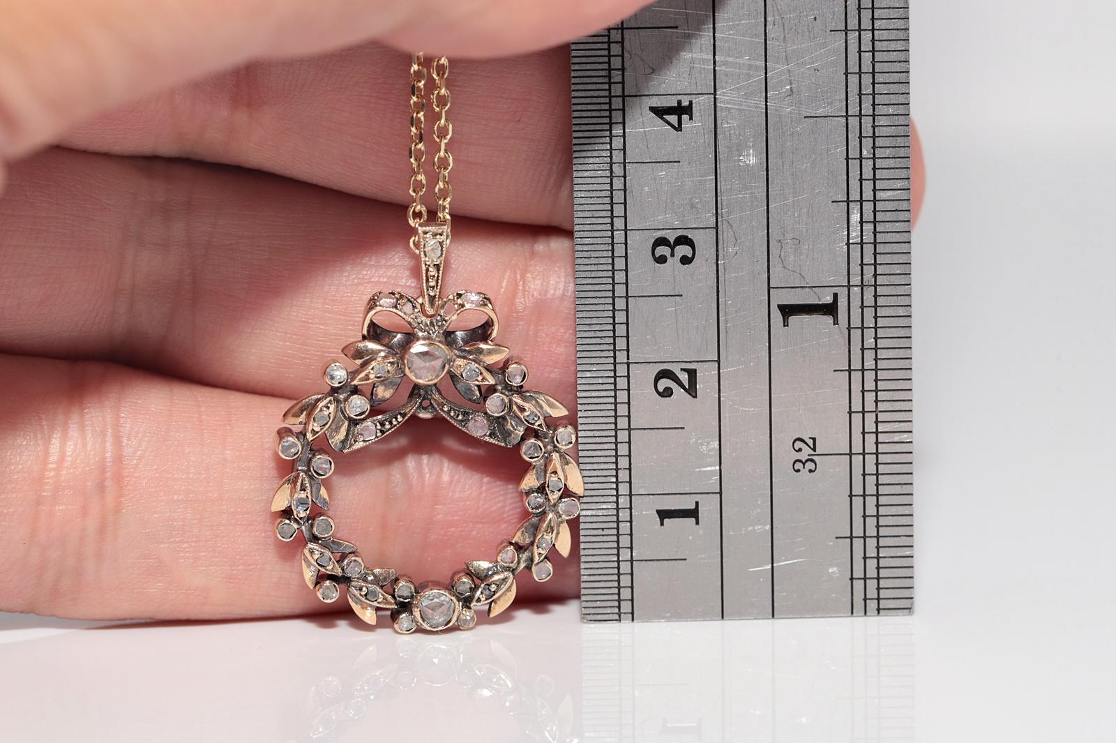 Antike CIRCA 1900s 10k Gold natürlichen Rosenschliff Diamant Bogen verziert Halskette im Angebot 9