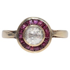 Vintage Circa 1970s 14k Gold Natural Rose Cut Diamond Ruby Solitaire Ring