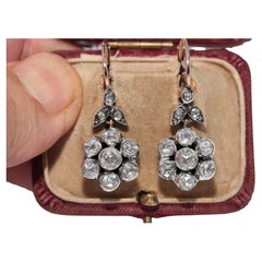 Vintage Circa 8k Gold Natural Rose Cut Diamond Drop Earring