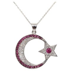 Vintage Circa 1990s 14k Gold Natural Diamond And Ruby Decorated Pendant Necklace