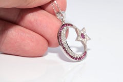 Vintage Circa 1990s 14k Gold Natural Diamond And Ruby Decorated Pendant Necklace